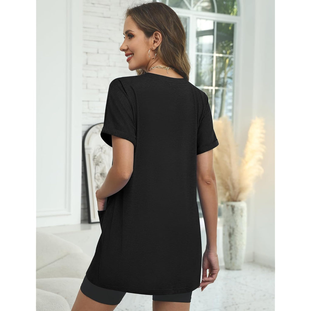 Women's Pocket V-Neck Tunic Top Black