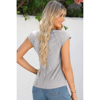 Sidefeel Womens Tops Casual Crewneck Cap Sleeve Tops Ribbed Raw Hem Summer T Shirts Slim Fit Basic Tees Blouses