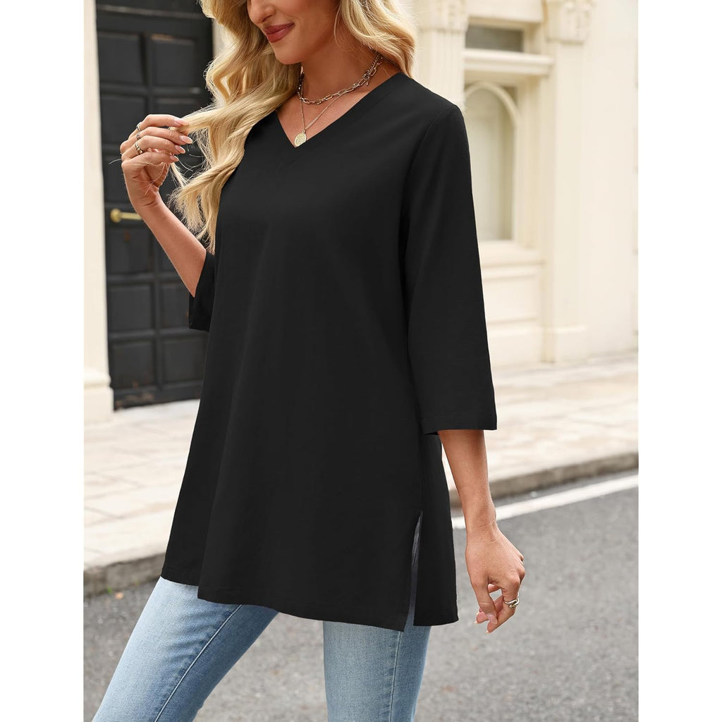 Women's Cotton Linen Tunic Top Black