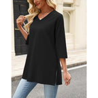Women's Cotton Linen Tunic Top Black