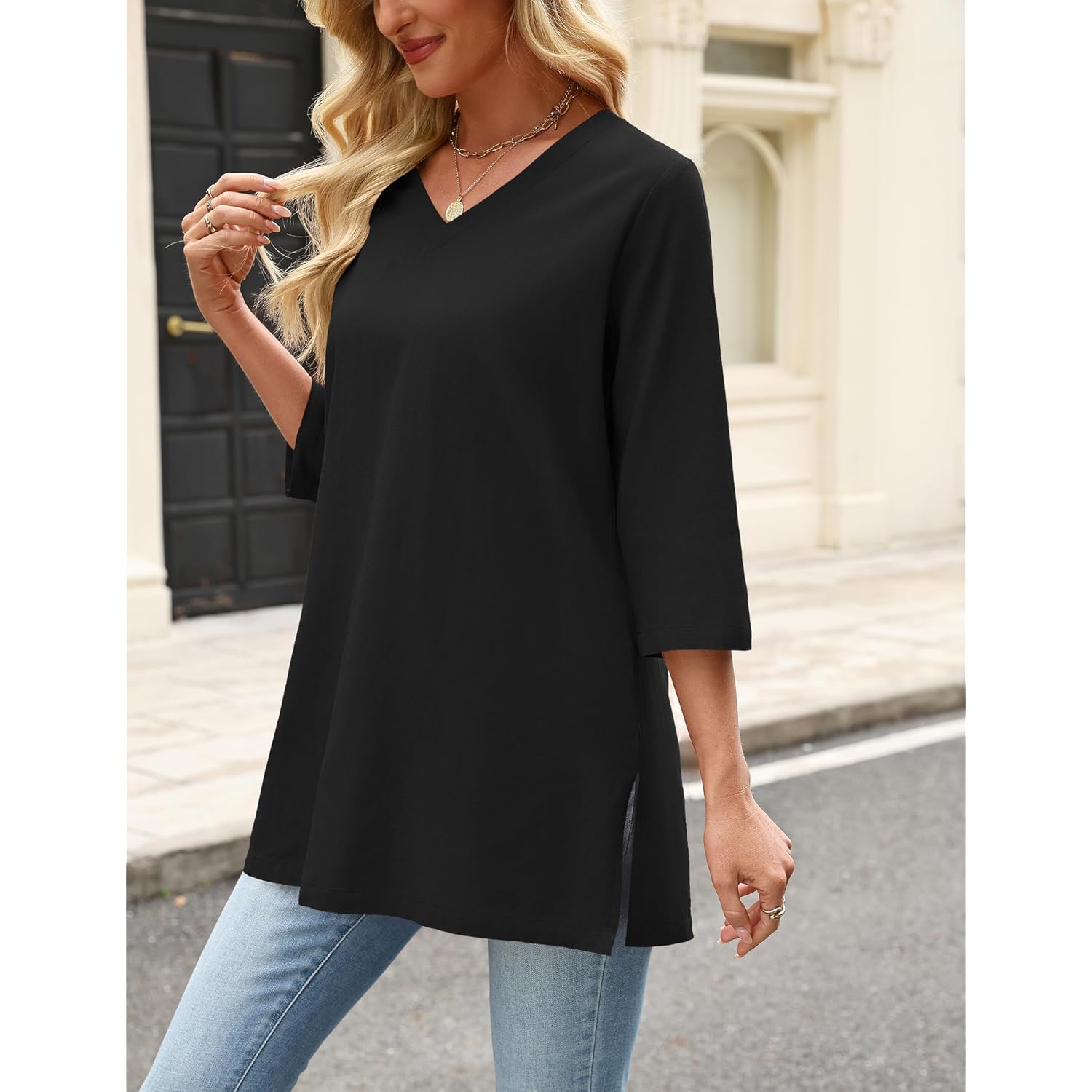 Women's Cotton Linen Tunic Top Black