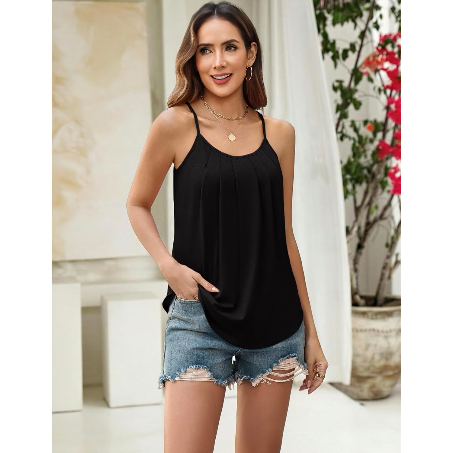 Women's Flowy Camisole Tank Top Black