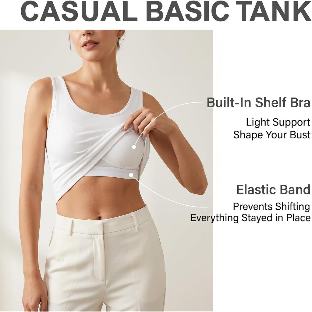 Tank Tops with Built In Bras - Women Padded Sports Cami Shirts Workout Yoga Camisole Tops Casual Comfy Undershirt