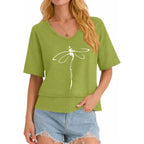 LOMON Women's V Neck 100% Cotton T Shirts Oversized Boxy Cropped Tops Casual Short Sleeve Summer Cute Tees