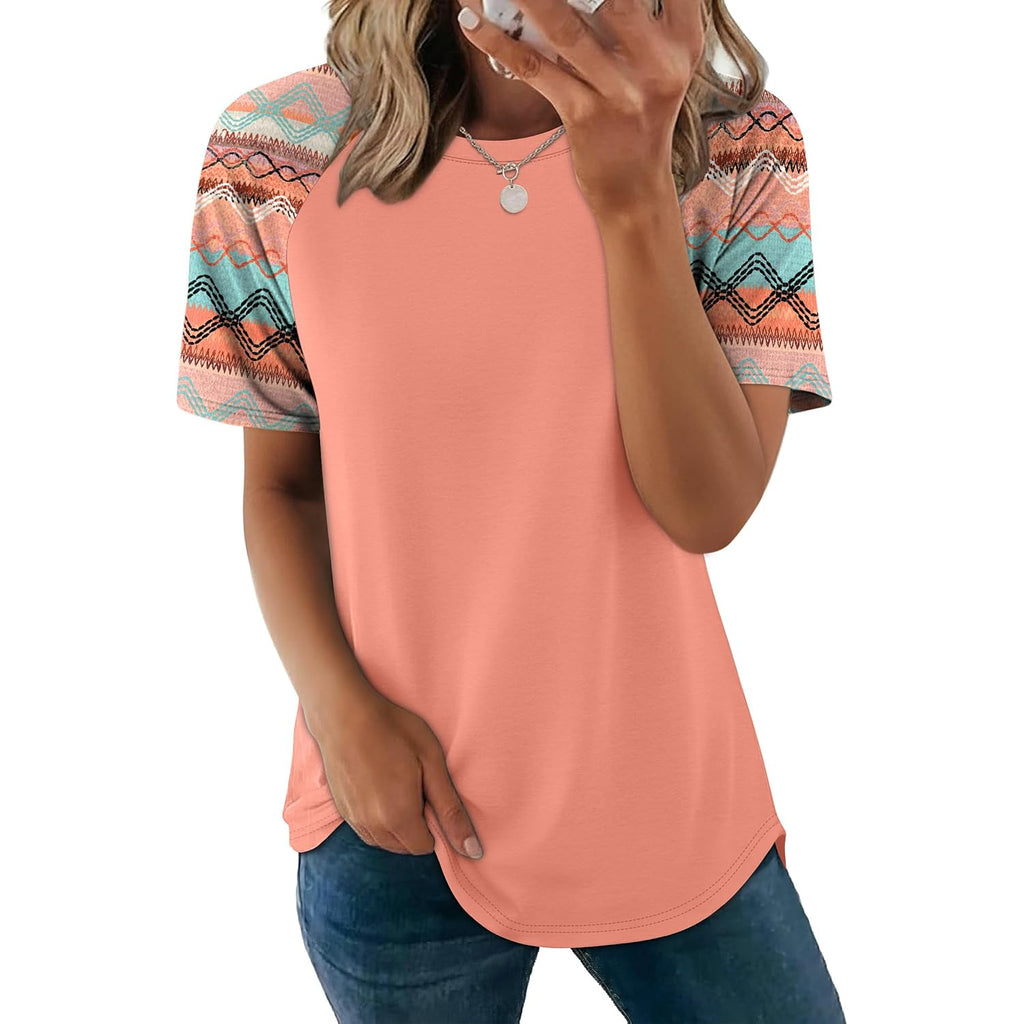 WIHOLL Summer Tops for Women 2026 Trendy Short Sleeve Shirts Crew Neck Tops Curved Hem Fashion Clothing