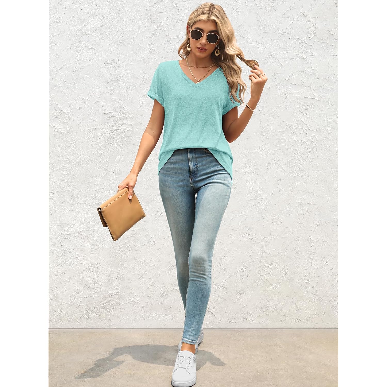 ATHMILE T Shirts Short Sleeve V Neck Tees for Women Fashion Tops Trendy Lightweight Casual Summer Outfits Clothes 2026 Beach