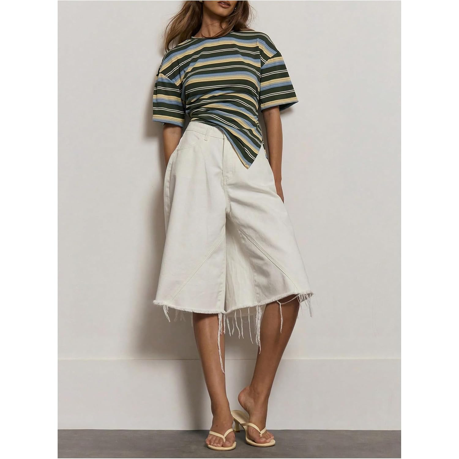 SOLY HUX Women's Striped T Shirt Short Sleeve Split Asymmetrical Hem Tee Casual Summer Tops