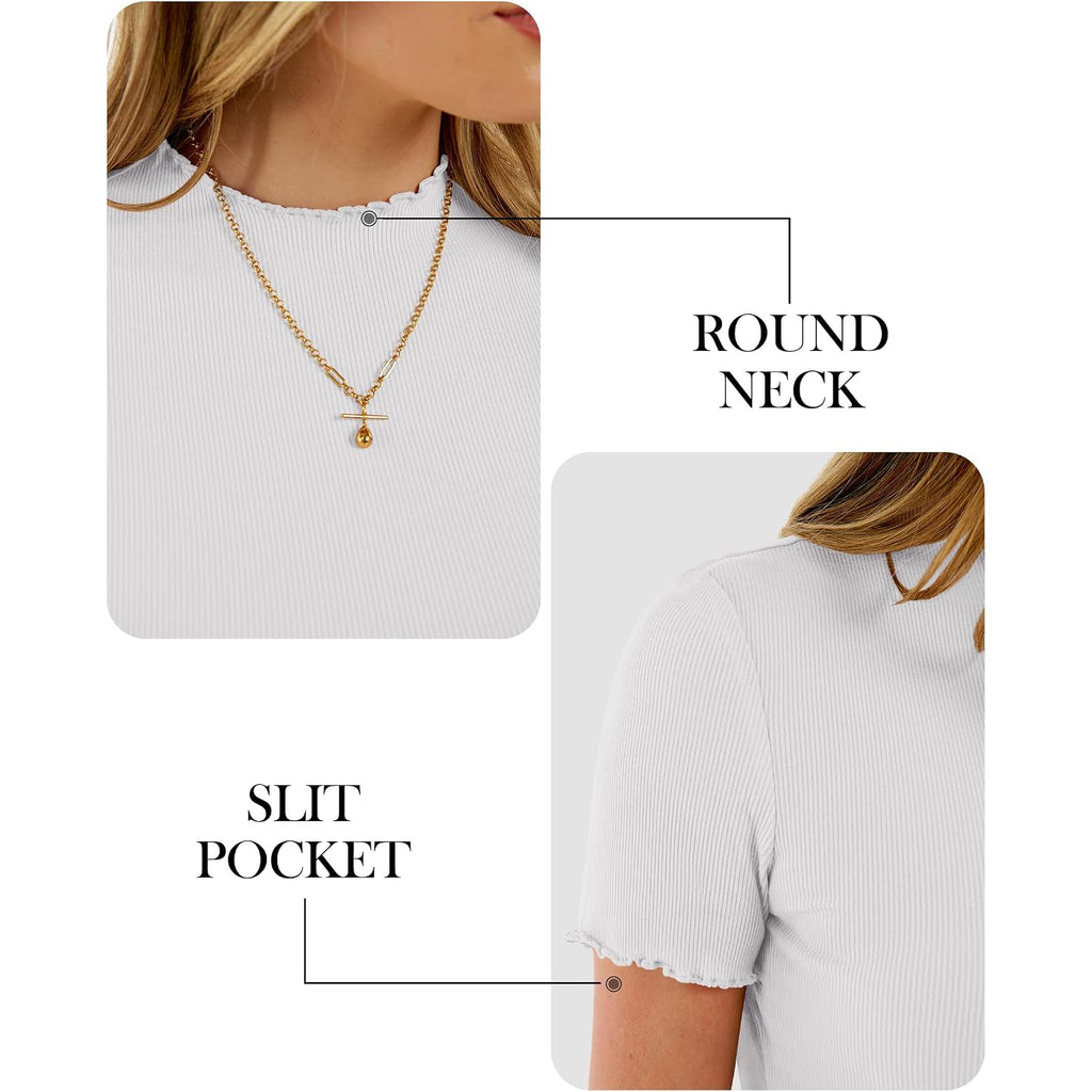 ANRABESS Women's Mock Neck Tops, Short Sleeve Fitted Tee, Soft Comfy Ribbed Tshirts, Summer Going Out Outfits for Daily& Work