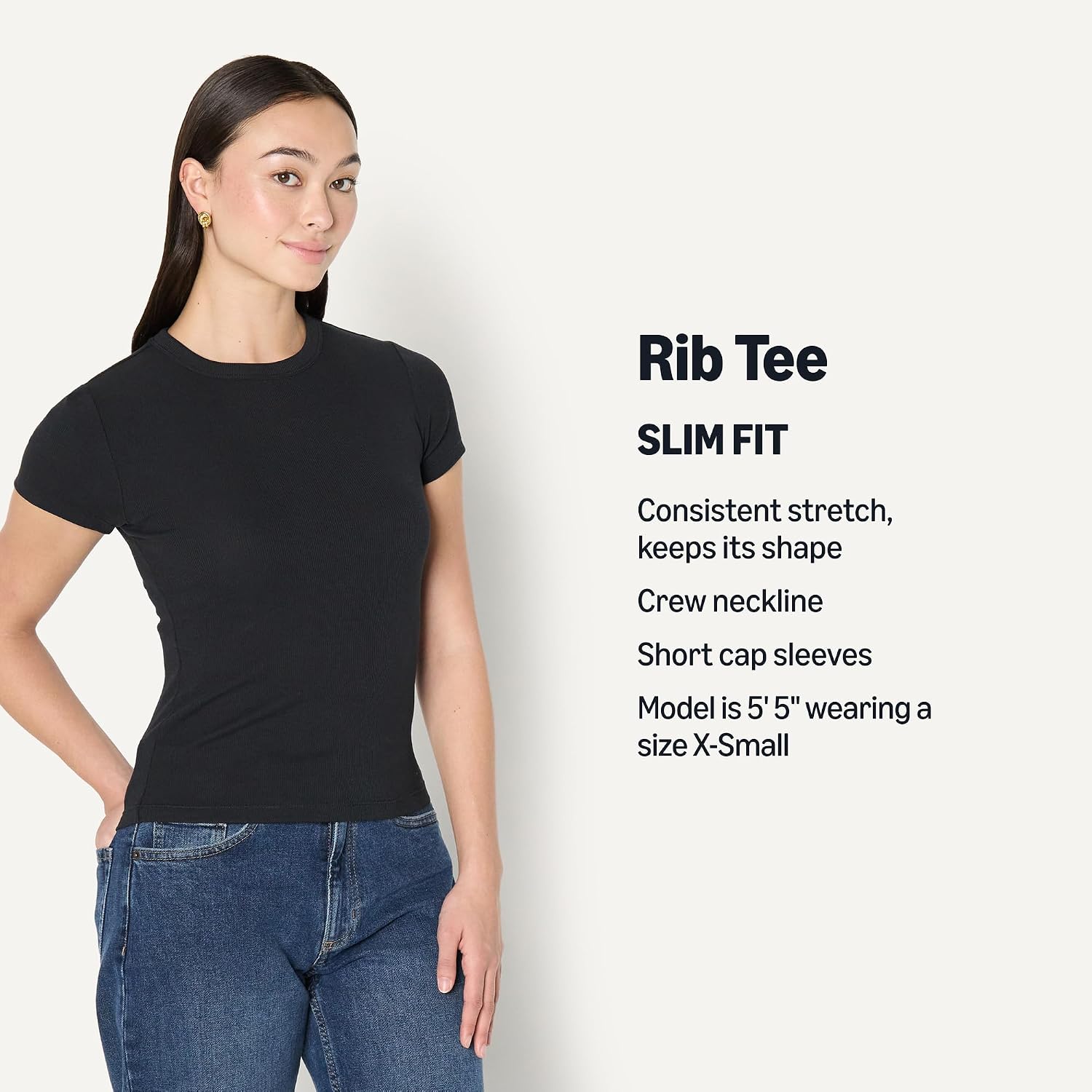 Amazon Essentials Women's Slim-Fit Stretch Rib Short Cap Sleeve Crew Neckline Tee