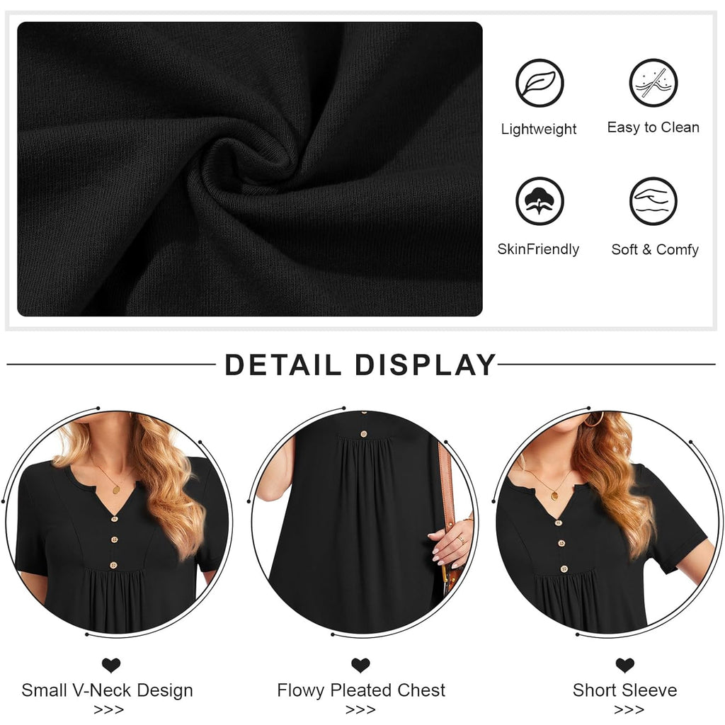 Women's Buttoned Henley Tunic Top Green Leaf/Black