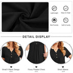 Women's Buttoned Henley Tunic Top Green Leaf/Black