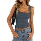 EasyGala Womens Cotton Square Neck Ribbed Tank Tops Fitted Thin Shoulder Strap Sleeveless Basic Summer Cami Clothes 2026