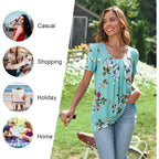 Women's Pleated Casual Tunic Top White Floret