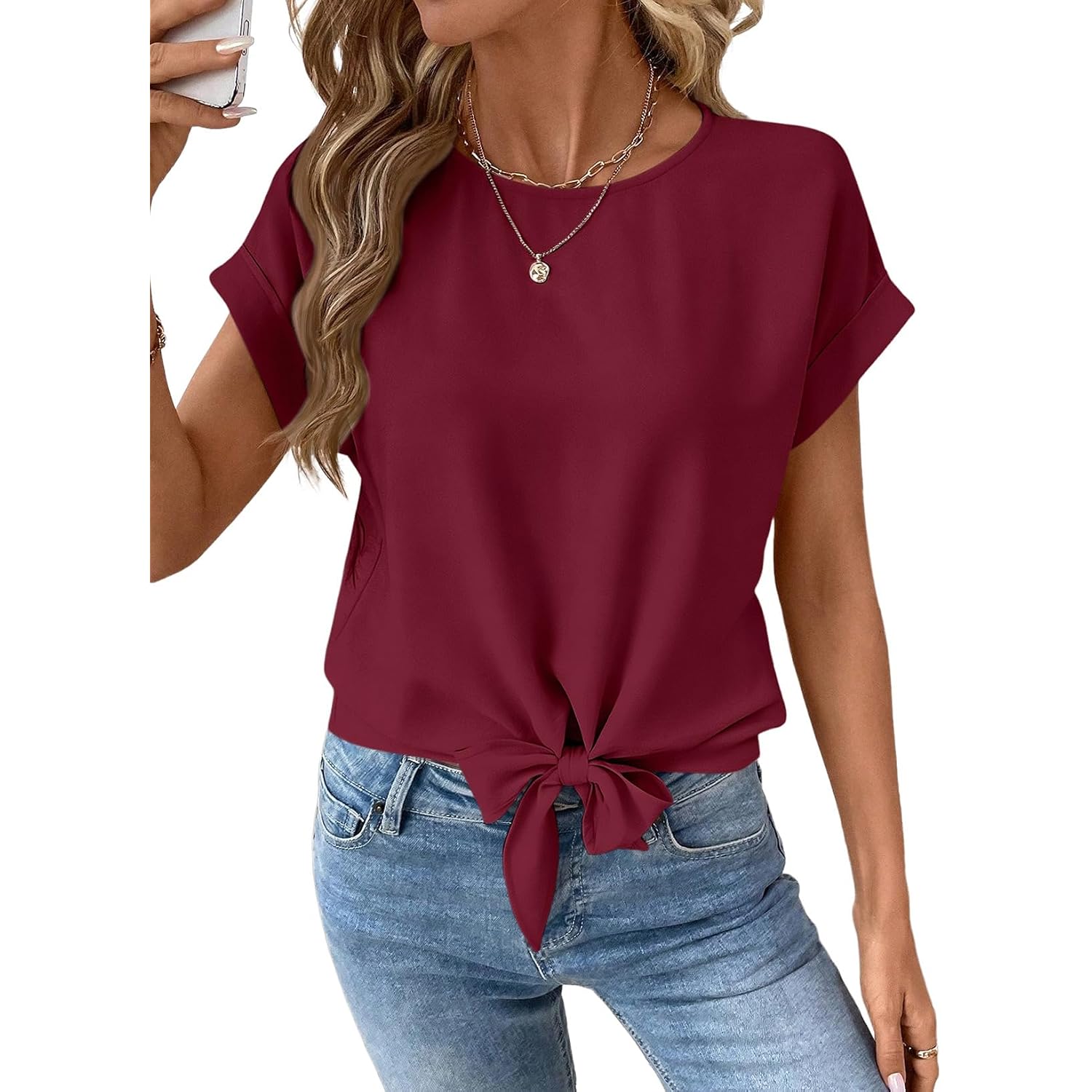 EVALESS Womens Tops Summer Cap Sleeve Tie Front Shirts 2026 Business Casual Work Blouses
