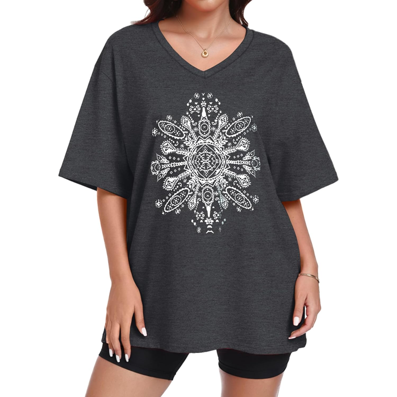 ADOREJOY Oversized Tshirts for Women V Neck Summer Graphic Tees Casual Short Sleeve Loose Tops 2026