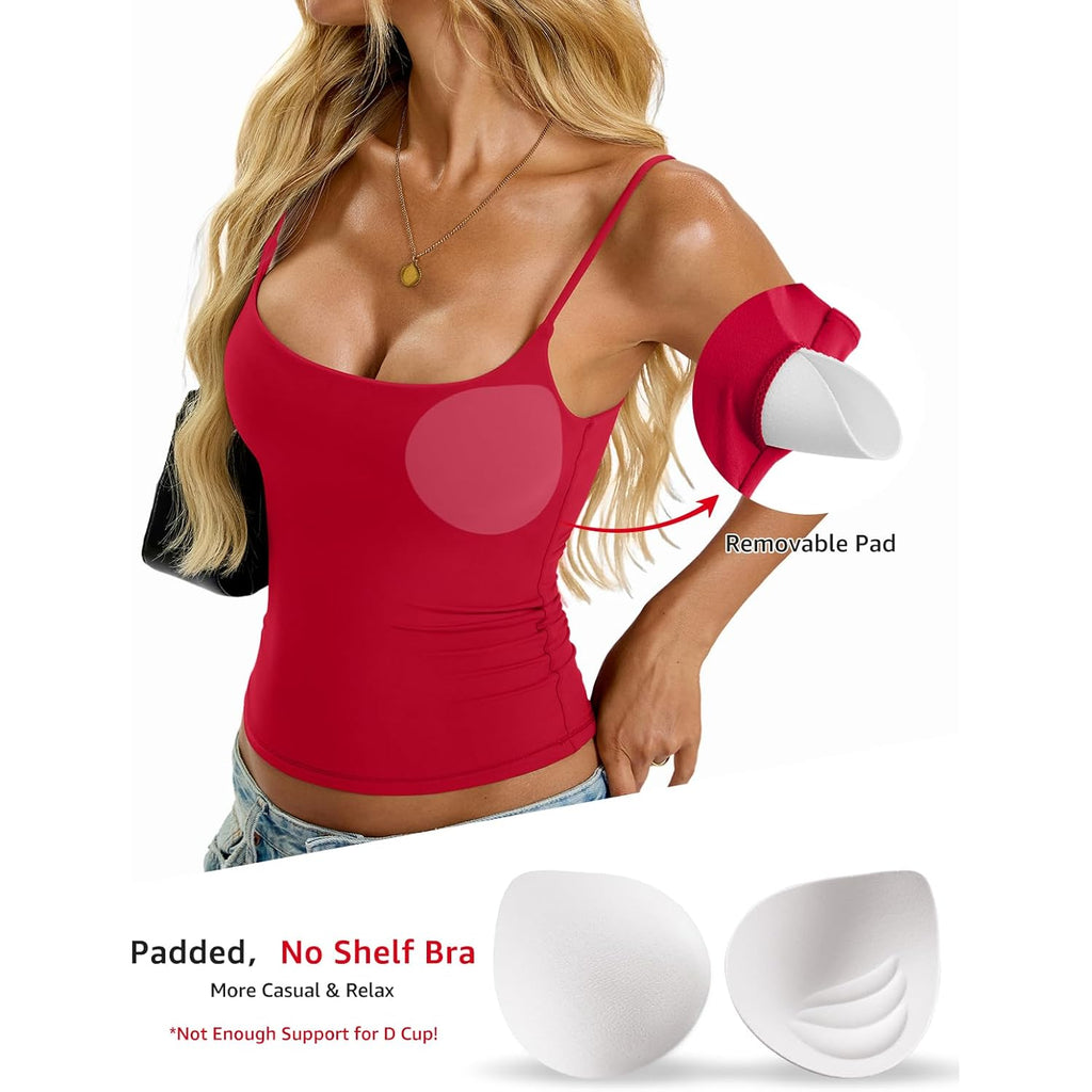 Women's Built-In Bra Cami Tank Top Red