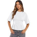 Dokotoo Womens Peplum Tops Summer Babydoll Short Sleeve T Shirts Casual Dressy Going Out Fashion Trendy Y2K Clothes
