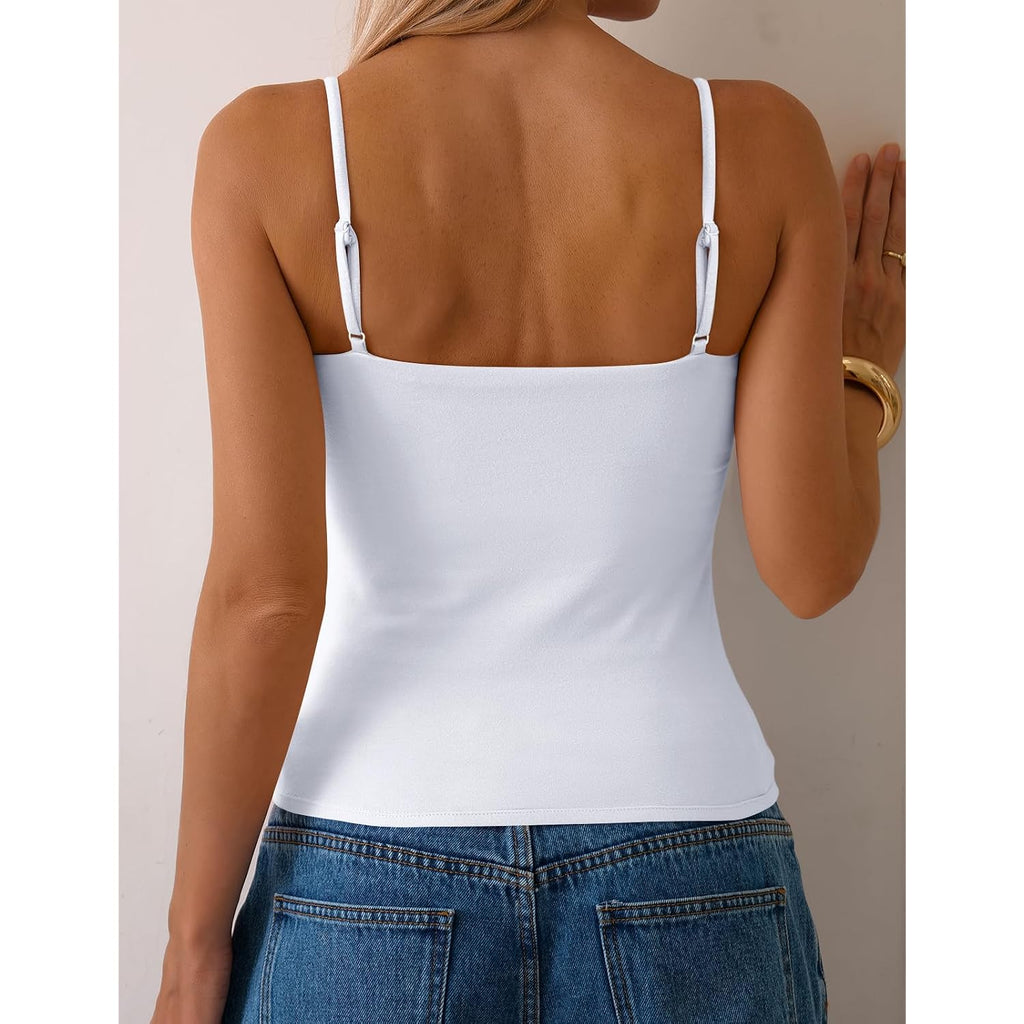 Women's Cotton Cami Tops with Built in Shelf Bra Unpadded Spaghetti Straps Tank Top Fitted Basic Camisole Shirts