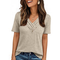 Women's Buttoned V-Neck Tunic Top Khaki