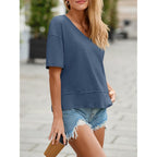 Cicy Bell Womens Summer V Neck T Shirts Casual Short Sleeve Flowy Tops Cute Loose Fit Basic Tees