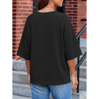 Tankaneo Womens Oversized Half Sleeve T-Shirts Trendy Casual Baggy Loose Fit Tops Summer Crew Neck Tees Shirts