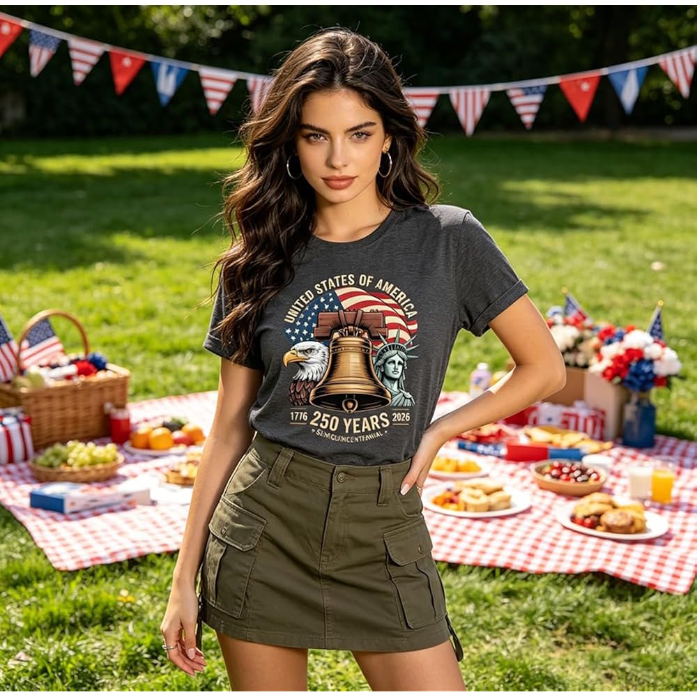 USA Flag Graphic Shirt Women 250th American Flag Patriotic T-Shirt Independence Day Casual Short Sleeve Tee Tops