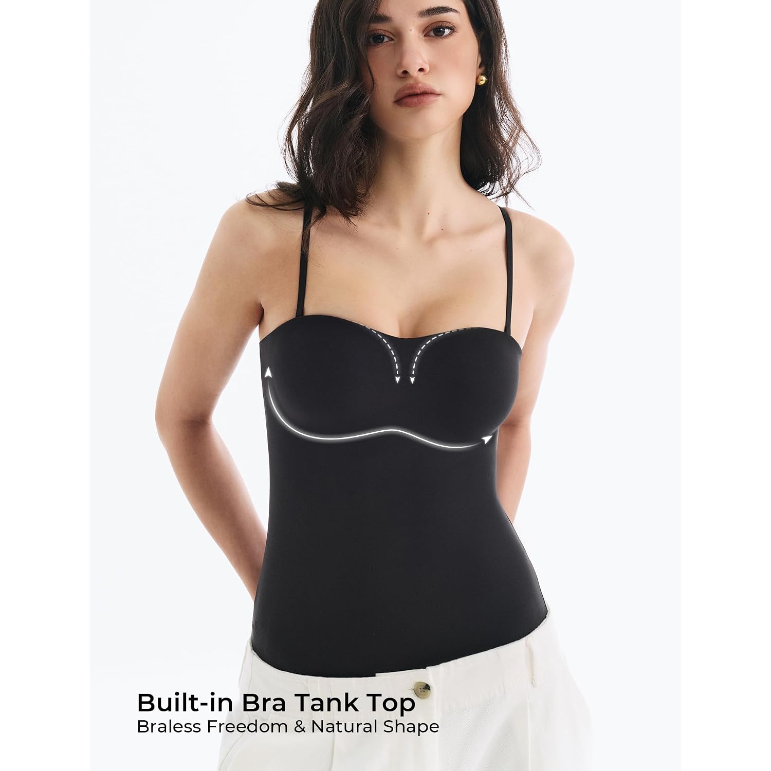 Built in Bra Tank Tops for Women, Double Lined Padded Cami Scoop Neck Spaghetti Straps Basic Summer Top 2026