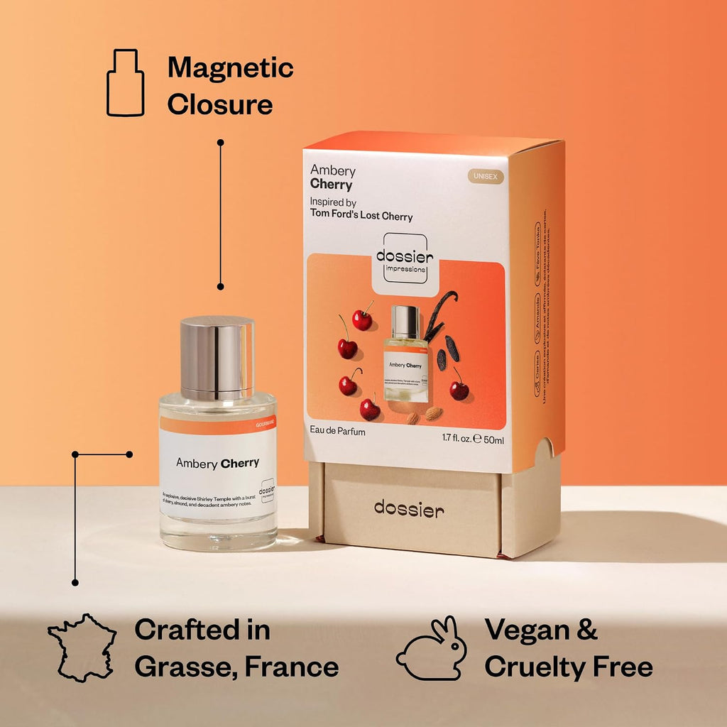 Dossier - Eau de Parfum - Ambery Cherry - Inspired by T.Ford Lost Cherry - Perfume Luxury - Pure Infused - Paraben Free - Vegan - For Women Men Unisex - Fragrance 1.7 Fl oz (Spray 50ml)