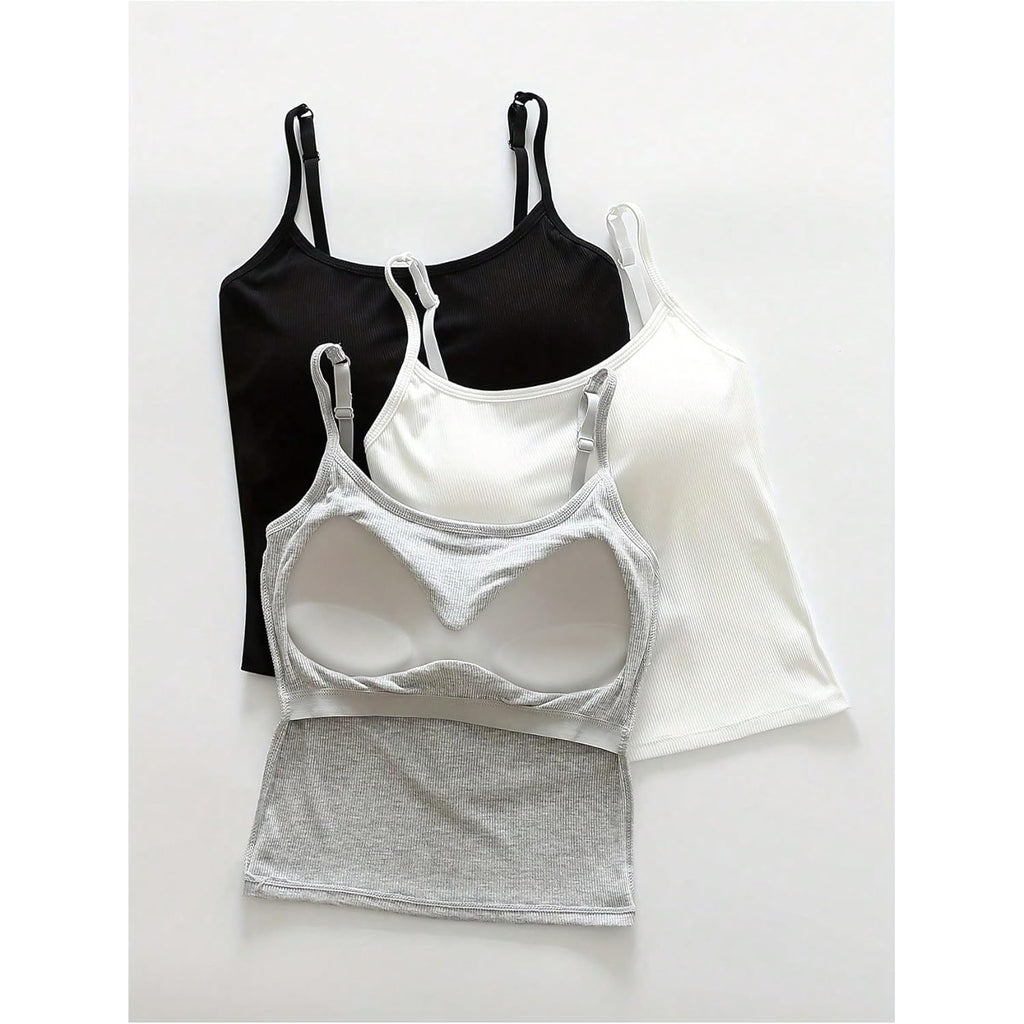 Women's Built-In Bra Crop Tank Top Black/White/Grey