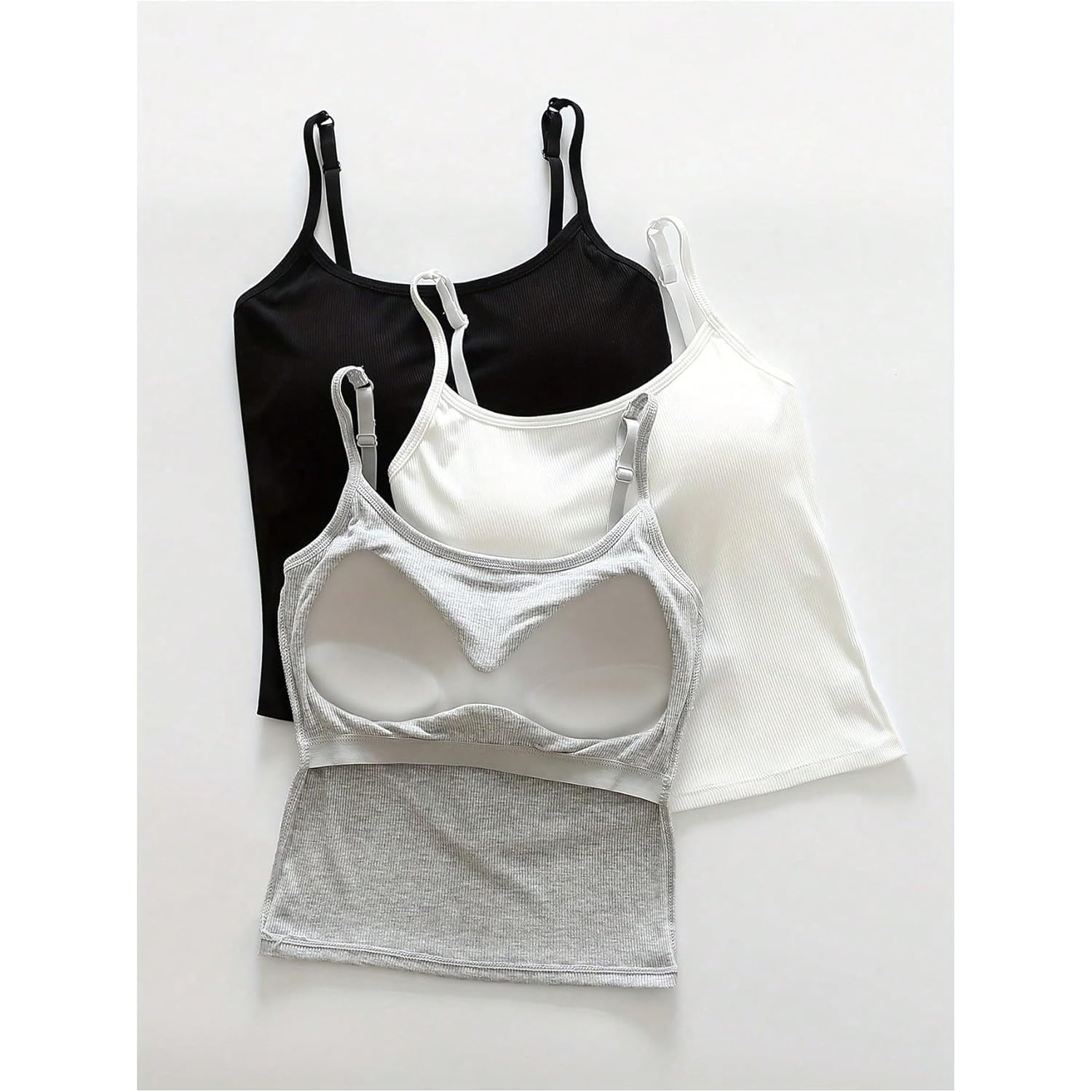 Women's Built-In Bra Crop Tank Top Black/White/Grey