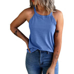 KINLONSAIR Women's Summer Sleeveless Halter Tee Shirts Crew Neck Workout Tank Tops Casual Plain Cami Shirts