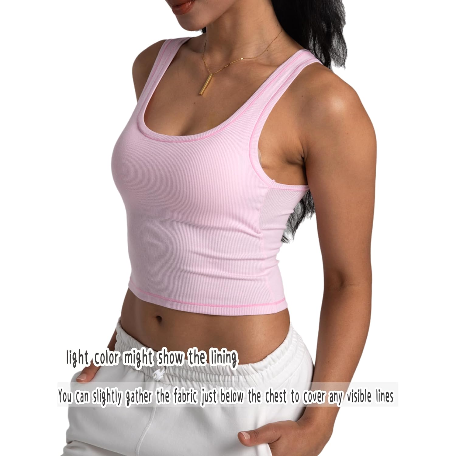 Women's Padded Square Neck Tank Top Blossom Pink