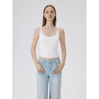 SUUKSESS Women Padded Scoop Neck Tank Tops Double Line Going Out Basic Camisole Top