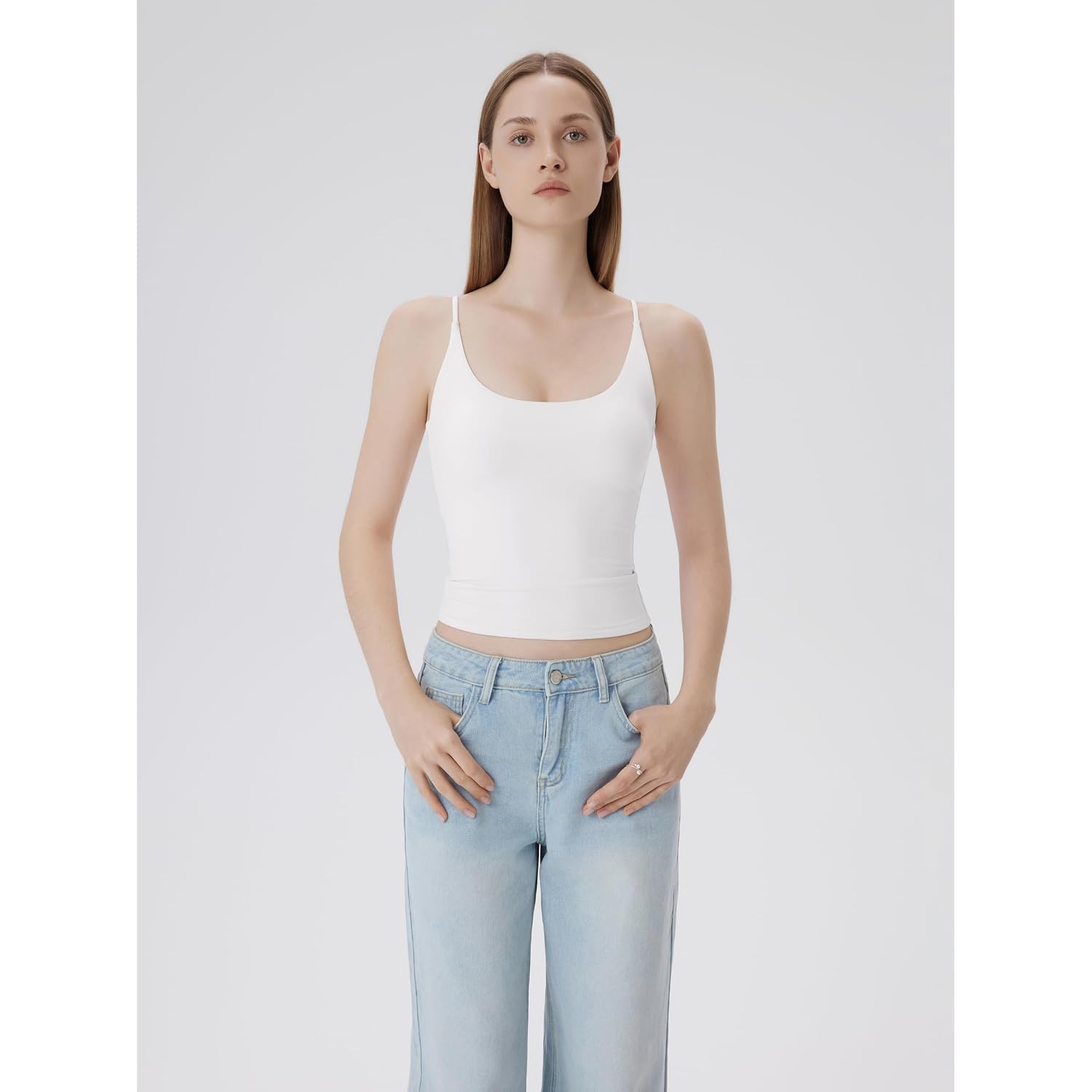 SUUKSESS Women Padded Scoop Neck Tank Tops Double Line Going Out Basic Camisole Top