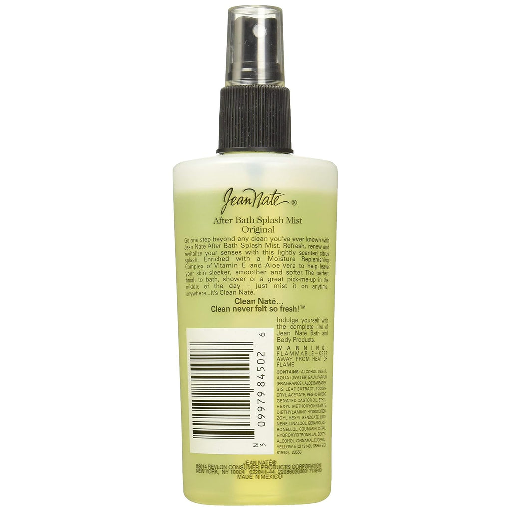 Jean Nate After Bath Splash, Original Bath Body Mist Infused with Vitamin E and Aloe Vera, Softens & Smoothes Skin, Citrus Scent, 8 Fl Oz