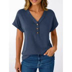 AUTOMET Short Sleeve V Neck T Shirts Womens Summer Business Casual Dressy Tops 2026 Henley Loose Fit Basic Spring Outfit