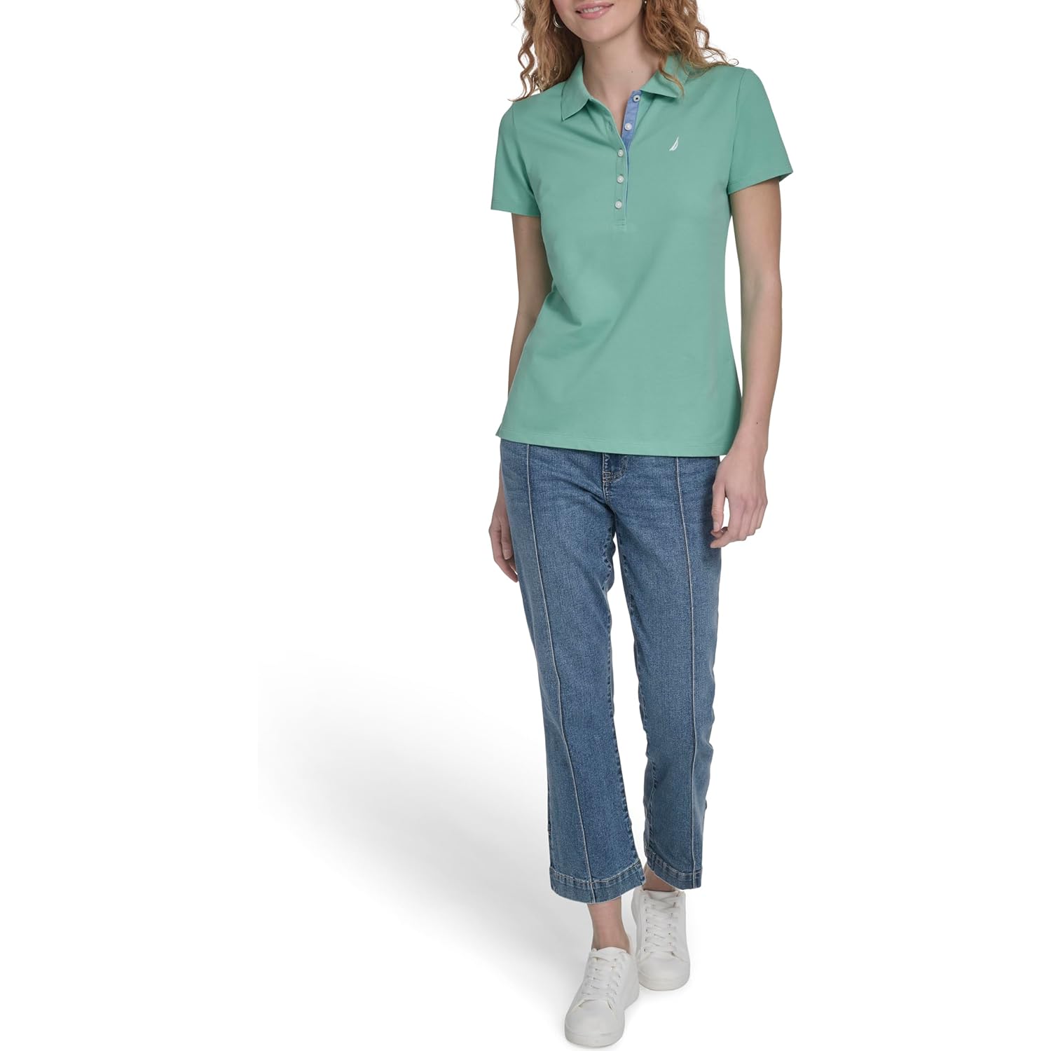 Women's 5-Button Cotton Polo Shirt Crème De Menthe