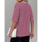 PRETTYGARDEN Women Short Sleeve Crewneck Ribbed Knit Oversized Tshirts 2026 Striped Summer Tops Basic Tee Casual Outfits