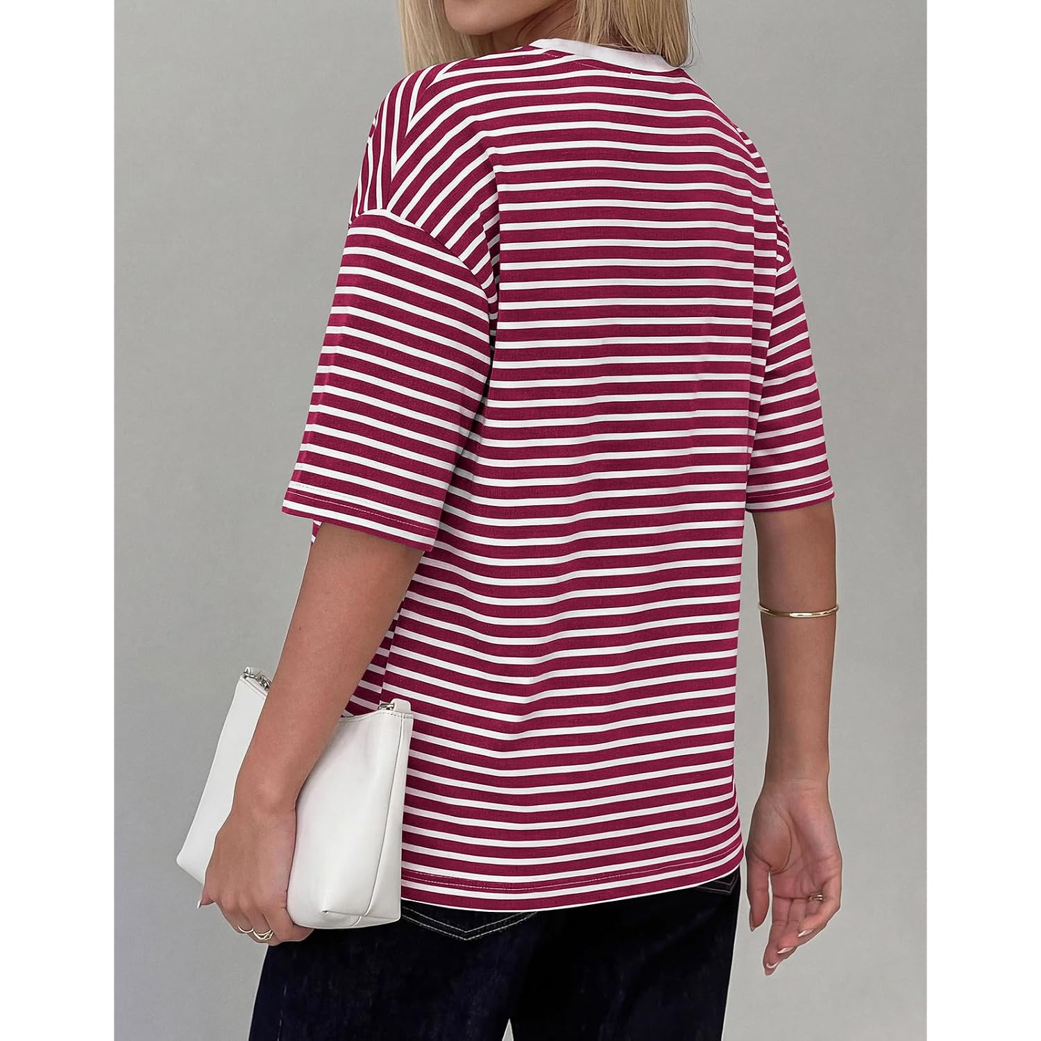 PRETTYGARDEN Women Short Sleeve Crewneck Ribbed Knit Oversized Tshirts 2026 Striped Summer Tops Basic Tee Casual Outfits