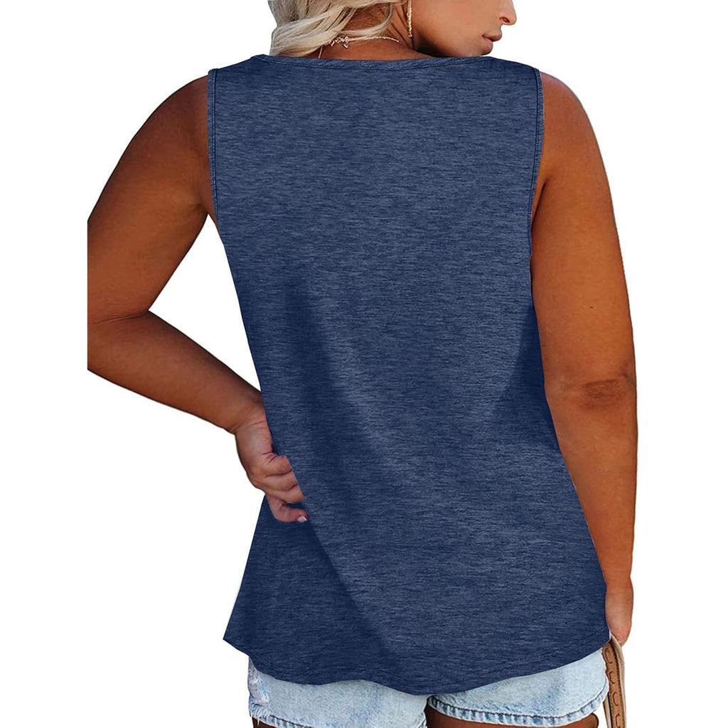 Women's Button Henley Tank Top Navy