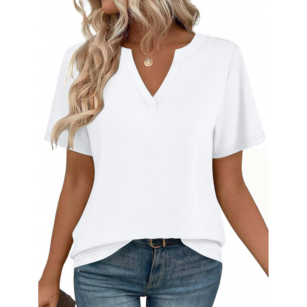 Women's Business Casual V-Neck Tunic Top White