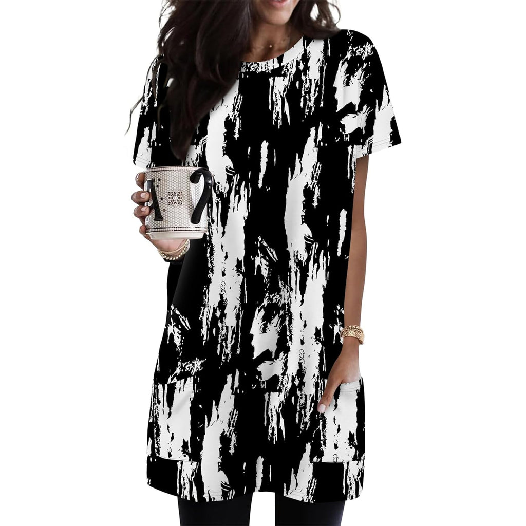 Women's Pocket Tunic Tunic Top Black/White