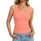 GKBK Women's Scoop Neck Tank Top Double Lined Sleeveless Fitted Basic Summer Top for Daily Wear and Going Out