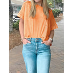 Cicy Bell Womens Summer Cropped T-Shirts Boxy Casual Short Sleeve Crew Neck Tops Acid Wash Cotton Loose Fit Tee Shirts