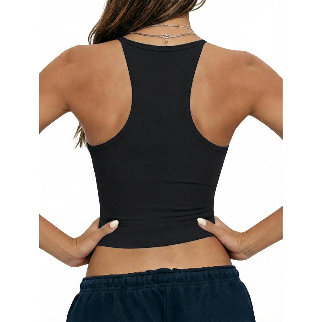 Danysu Double Lined Padded Racerback Stretchy Crop Tank Tops V Neck Slim Fitted Tee Workout Gym Yoga Y2K Going Out Camisole