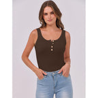 Women's Ribbed Henley Tank Top Coffee