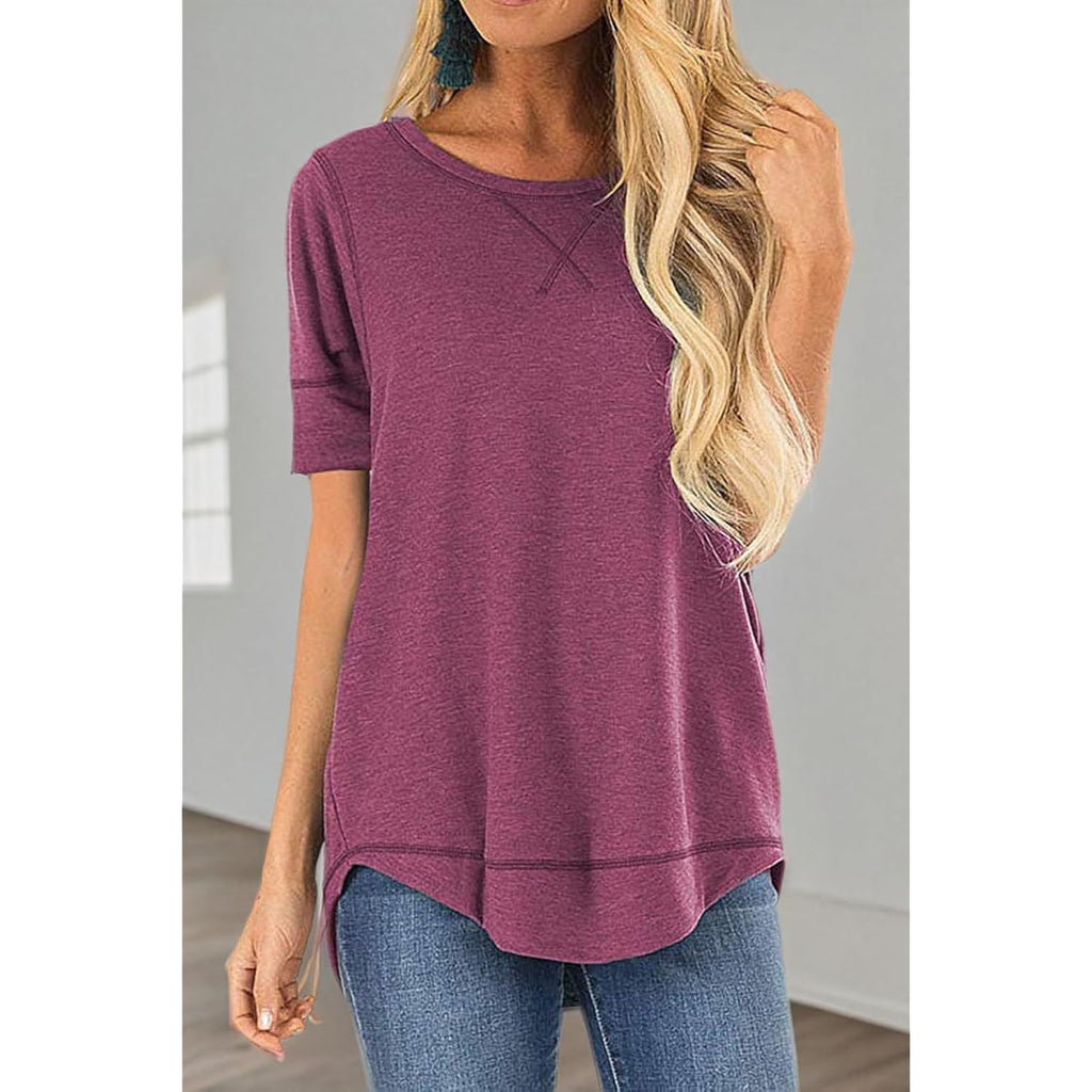 Women's Side Split Tunic Top Crewneck Red