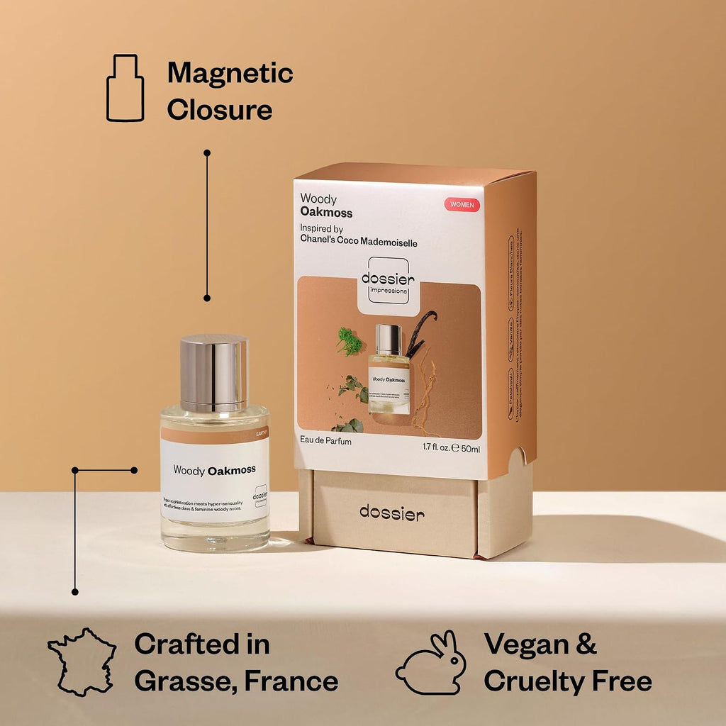 Dossier - Woody Oakmoss - Eau de Parfum - Perfume Luxury - Pure Infused - Paraben-Free - Vegan - For Women - Fragrance 1.7 Fl oz (Spray 50ml)