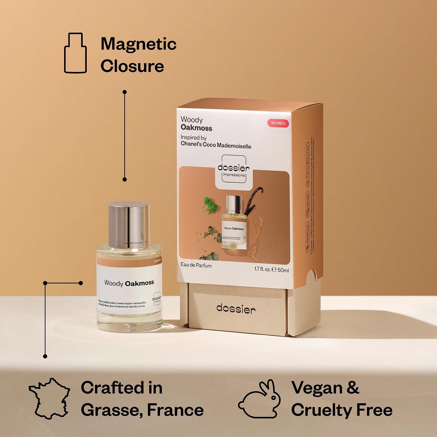Dossier - Woody Oakmoss - Eau de Parfum - Perfume Luxury - Pure Infused - Paraben-Free - Vegan - For Women - Fragrance 1.7 Fl oz (Spray 50ml)