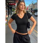Trendy Queen Womens V Neck Short Sleeve Shirts Buttery Soft Crop Tops 2026